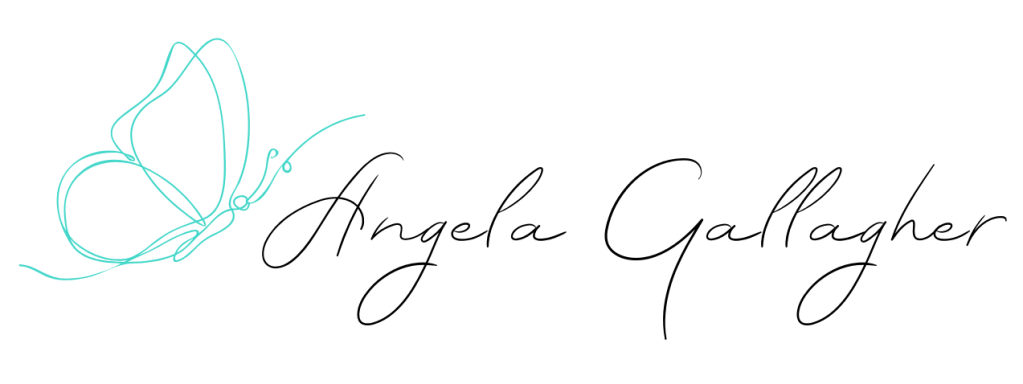 Logo symbolizing personal journey to Time and Financial freedom with teal butterfly and elegant script font